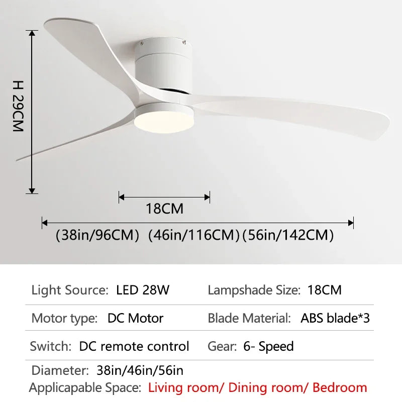 38/46/56Inch Low Floor Ceiling Fan Light Modern ABS Blade DC Remote Control Led Fan Lights Restaurant The bedroom 110V 220V