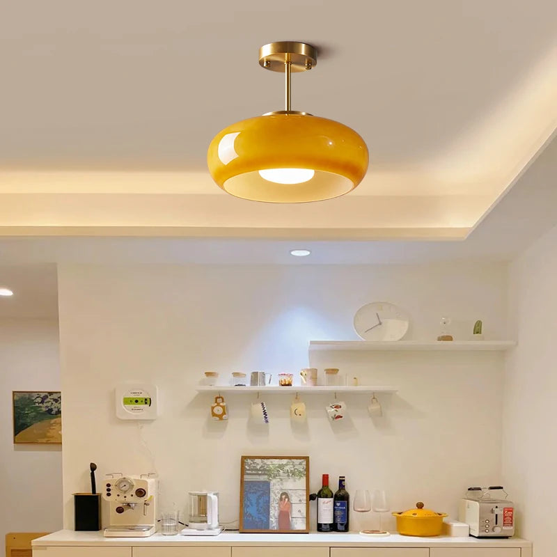 Yellow Glass LED Pendant Lights Fixtures 40W Copper Bedroom Living Room Beside Nordic Modern Hanging Lamparas Pendente