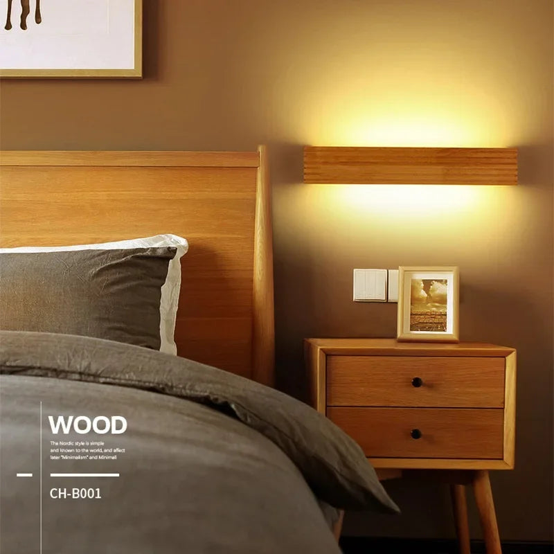 Wood LED Wall Lamp Bedroom Modern Wall Light Bedside Sconces Indoor Lighting Home Decor for Living Room Study Room Stairs