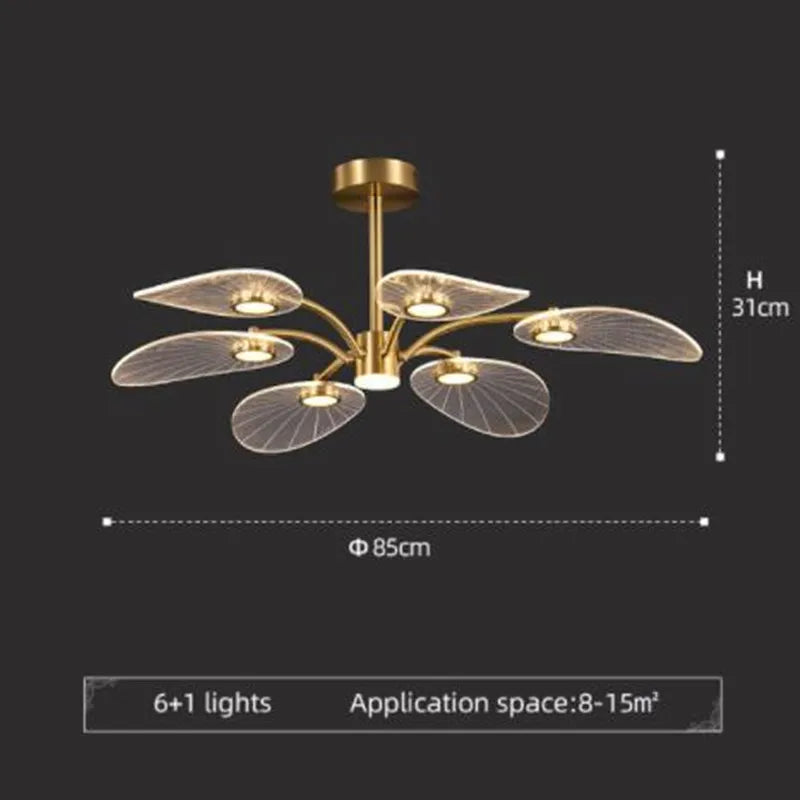 Nordic LED Ceiling Lamp Modern Copper Chandeliers for Bedroom Living Room Lotus Leaf Shape Design Home Decor Lighting Fixture