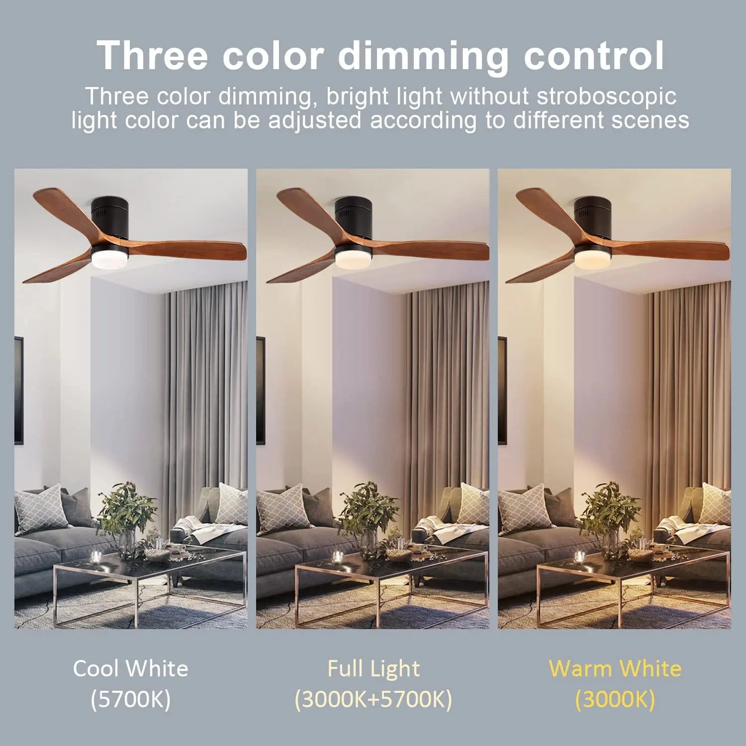 Ceiling Fan with Light Low Profile Ceiling Fan with Remote Control 52'' indoor DC Ceiling Fan 3 Walnut Wood Blades Noiseless