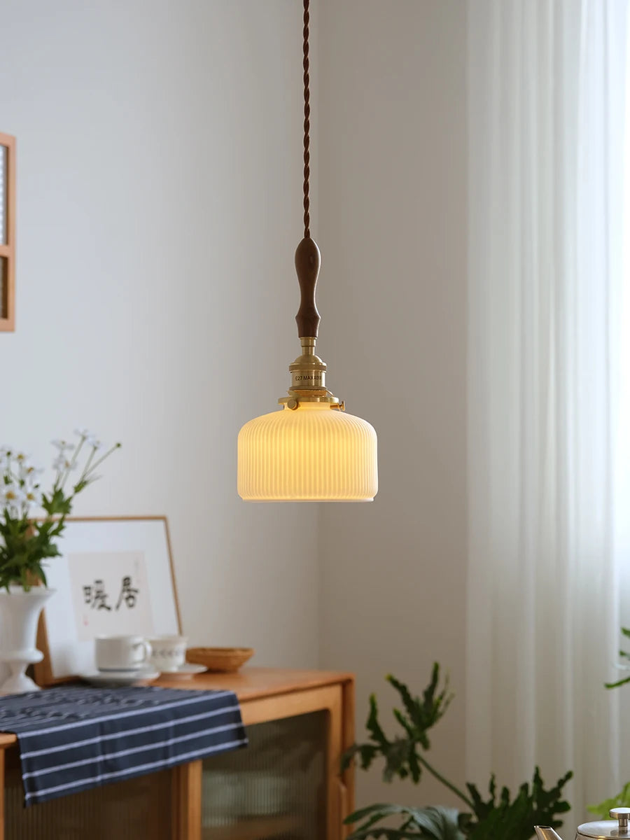 Hanglamp Wood Handle LED Pendant Lighting Fixtures Home Bedroom Living Room Light Nordic Modern Ceramic Copper Haning Lamp