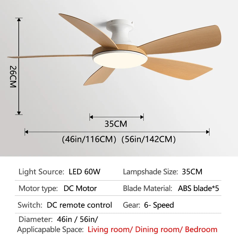 56Inch Low Floor Ceiling Fan Light Modern Black ABS Blade DC Remote Control Led Fan Lights Restaurant The bedroom 110V 220V