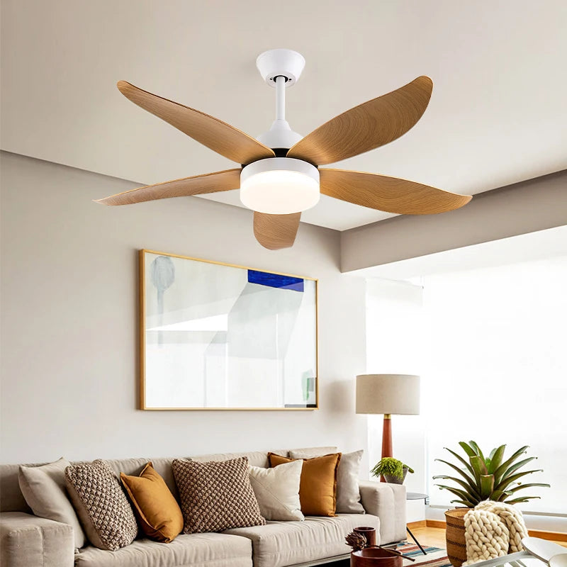 Modern Simple Remote Control Wood Grain Low Floor DC Motor Ceiling Fans With Ceiling Fan With Light Home Fan 220V Home Decor