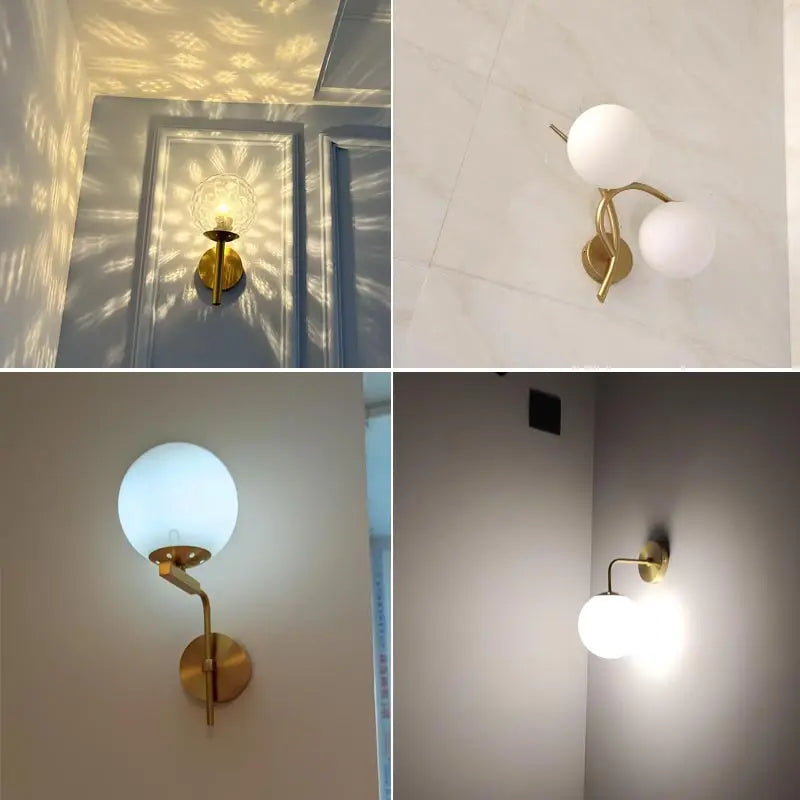 Modern Bedroom Led Lamp Nordic Mirror Wall Light Sconces Fixture Home Decoration Bathroom Living Room Bedside Glass Lampshade