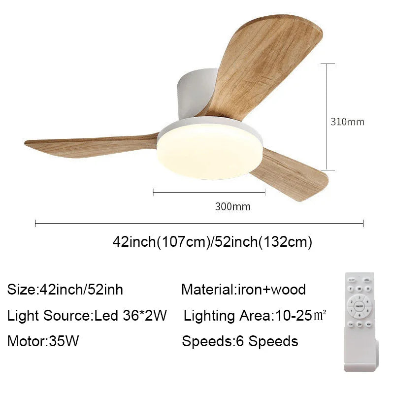 Wood Ceiling Fans With Light 42 52 Inch DC 35W Led Light Remote Control Living Bedroom Ceiling Fan With Lights 220V 110V Fans