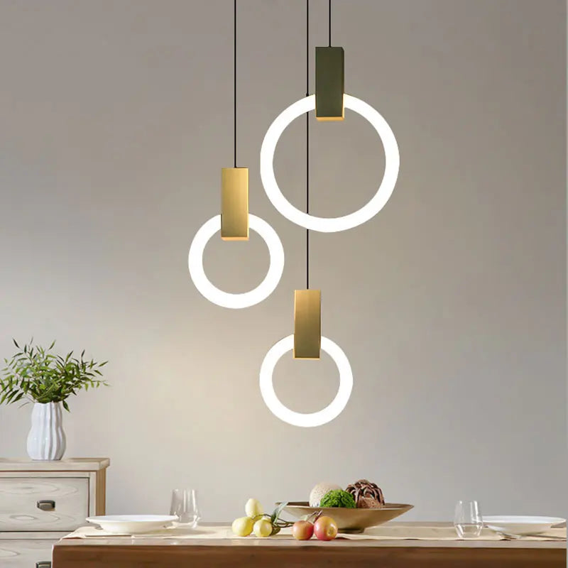 Nordic Simple LED Pendant Light Living Room Stairs Ring Chandelier Creative Dining Room Bedroom LED Ceiling Pendant Lamp