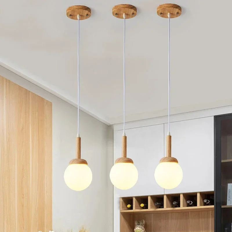 LED Nordic Glasses Pendant lamp wood atmospheric three head dining room dining room modern simple personalized creative kitchen