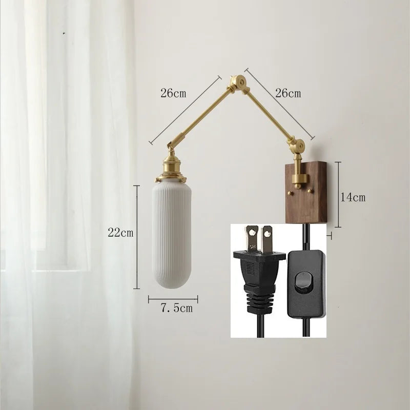 Long Ceramic Modern Wall Lamp Beside Walnut Wood Canopy Copper Bathroom Mirror Stair Light Up Down Left Right Rotate LED