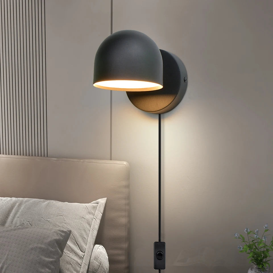 Nordic LED Indoor Wall  Lamps With Switch plug Wall Light Black White Hotel Aisle Bedroom Bedside Reading Wall Sconce