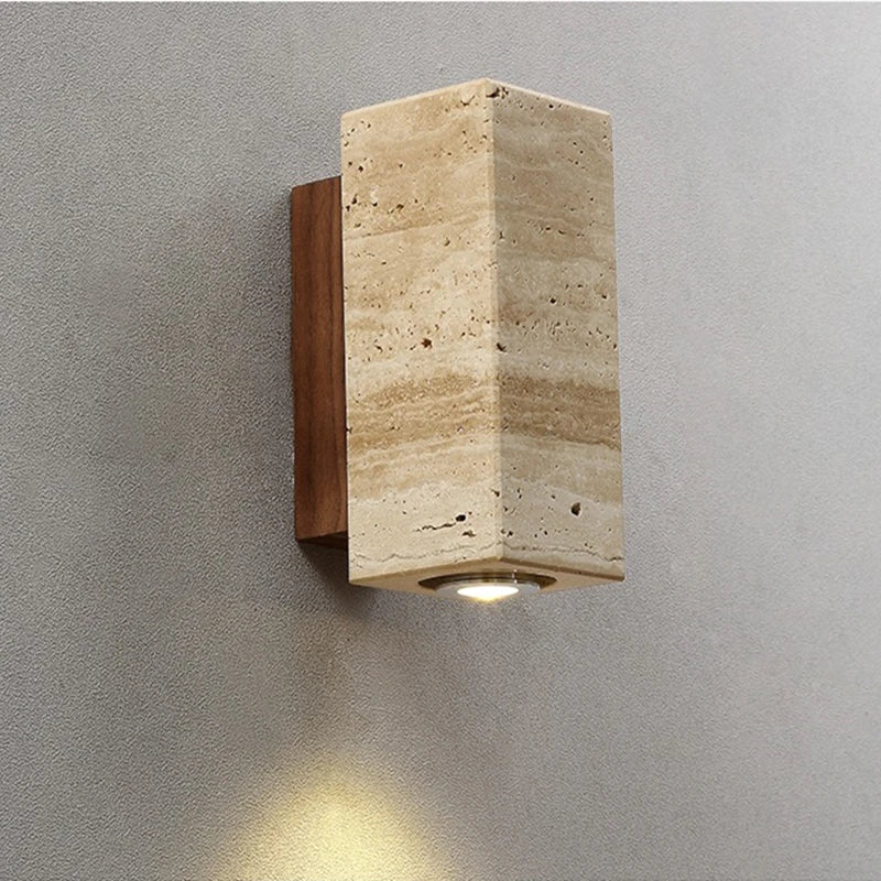 Modern Square LED Wall Lamp Natural Yellow Travertine Bedside Light With Switch Wall Light For Home Decoration Lampara