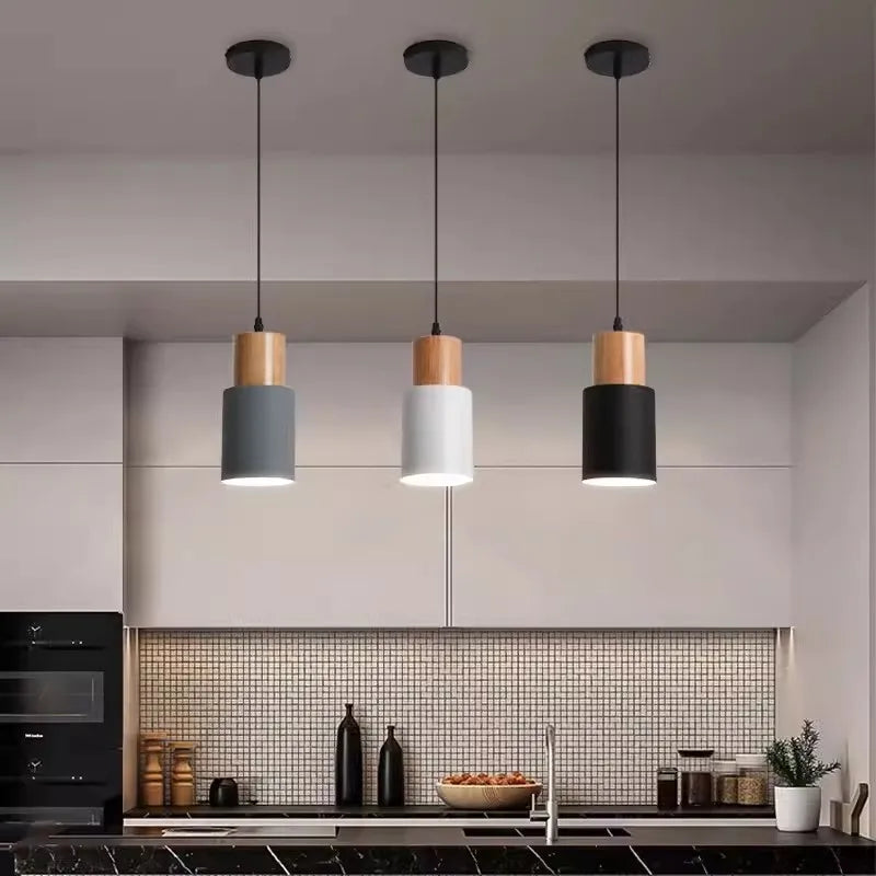 Nordic Pendant Light Wooden Macaron LED Iron Hanging Lamps For Living Room Bedroom Bedsides Restaurant Cafe Home Decor Lighting