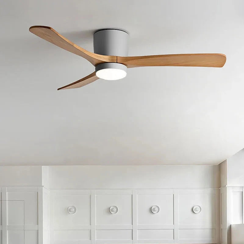 Low Profile Ceiling Fan With Lights 3 Carved Wood Fan Blades Noiseless Reversible Motor Remote Control Flush Mount