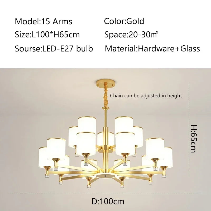 New Nordic Ceiling Chandeliers Glass Shade Golden Led Pendant Lamp Living Room Restaurant Hotel Lighting Home Decor Light