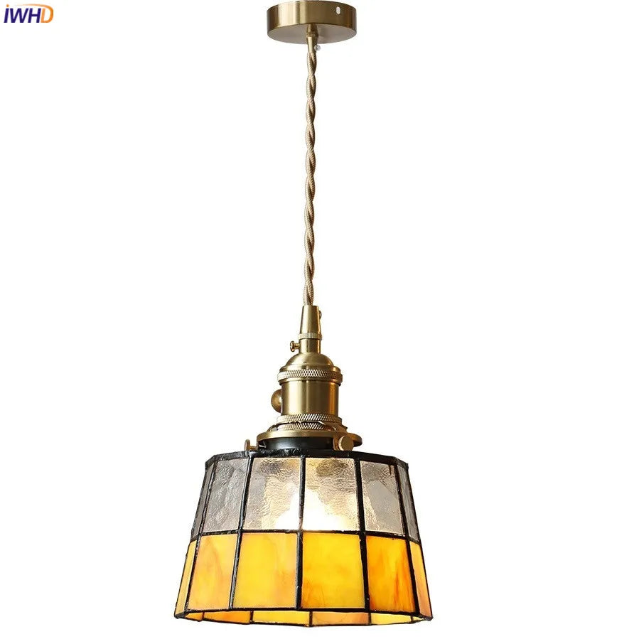 Clear Yellow Glass LED Pendant Lights Fixtures Home Indoor Decor Bedroom Living Room Nordic Modern Copper Hanging Lamp