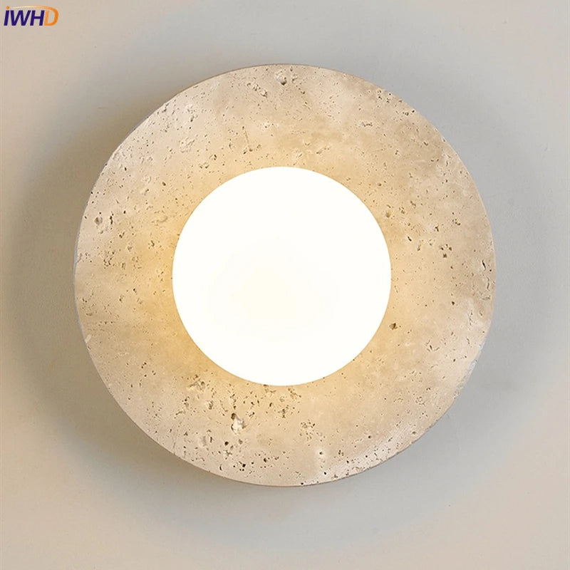 Modern LED Wall Lamp Yellow Travertine Glass Lampshade Wall Light Indoor Room Decoration Bedside Lighting Applique Murale