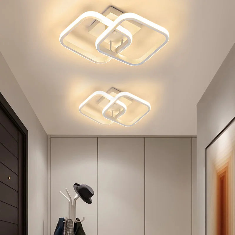 Square Ceiling Light Small Modern 2 Rings Led Surface Lighting Fixture Aisle Ceiling Lamp for Home Hallway Balcony Office Lustre