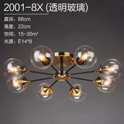 Modern Glass Ball LED Pendant Lights Retro Ceiling Chandelier Dining Bedroom Gold Home Decor Hanging Lamp Fixtures