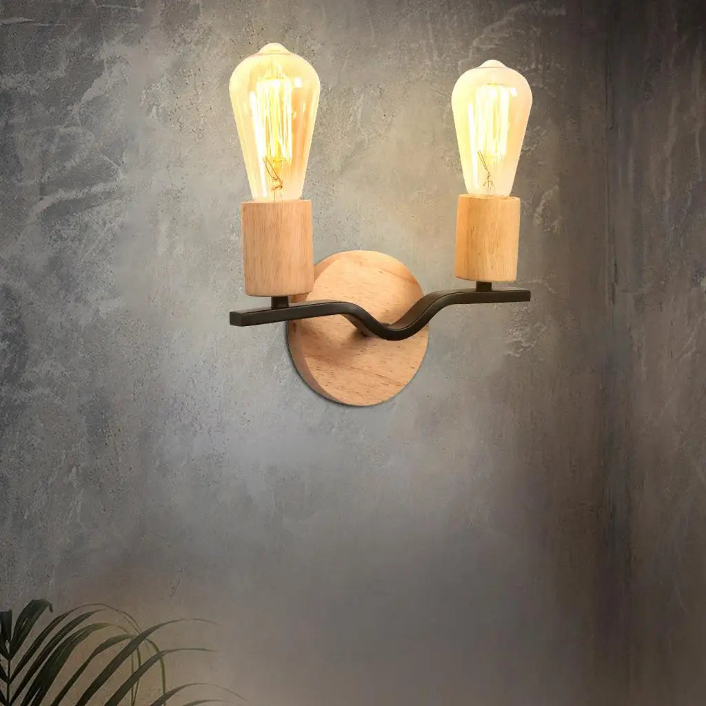 Modern Indoor Lighting Wall Lights Loft American Iron 2 Heads Wood Bedside Lamps Vintage Wall Sconce Lighting Fixture wandlamp