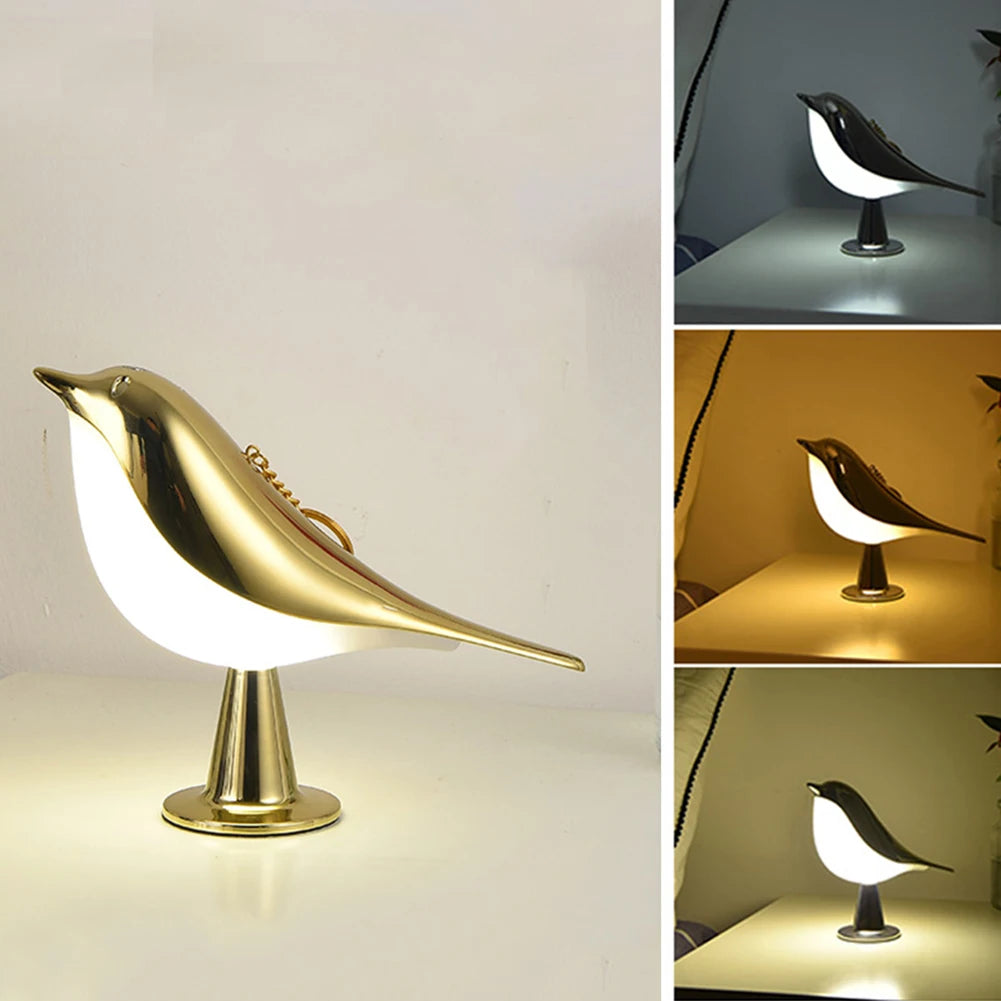 Modern Simple Magpie LED Bedside Lamp Small Cordless Wooden Bird Night Light Touch Control Bedroom Table Reading Lamp Home Decor