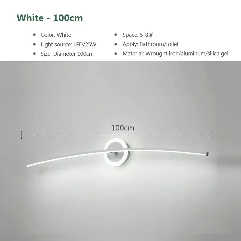 Modern LED Wall Lights Mirror Decorative 80/100cm Long Strip Light Bathroom Bedroom Dresser White Gold Home LED Lighting Lustre