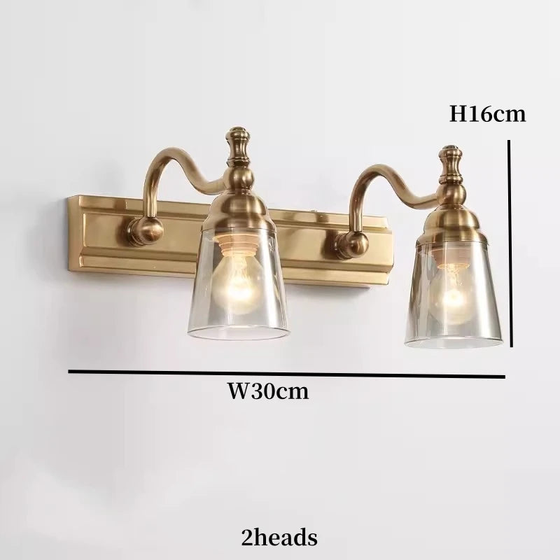 Europe Vintage Bronze Wall Light 320mm Trumpet Glass Shade Bedroom Bathroom Toilet Makeup Mirror Front Lamp E14 Bulb Replacable