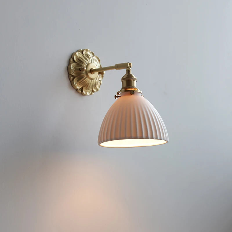 France Style Copper LED Wall Lamp Sconce Beside Switch Ceramic Lampshade Bedroom Bathroom Mirror Stair Light Lampara Pared