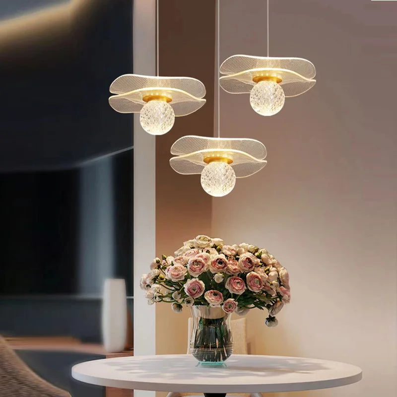 Modern simple lotus leaf pendant lamp can be customized LED crystal pendant lamp at the bedside of the restaurant bar stairs