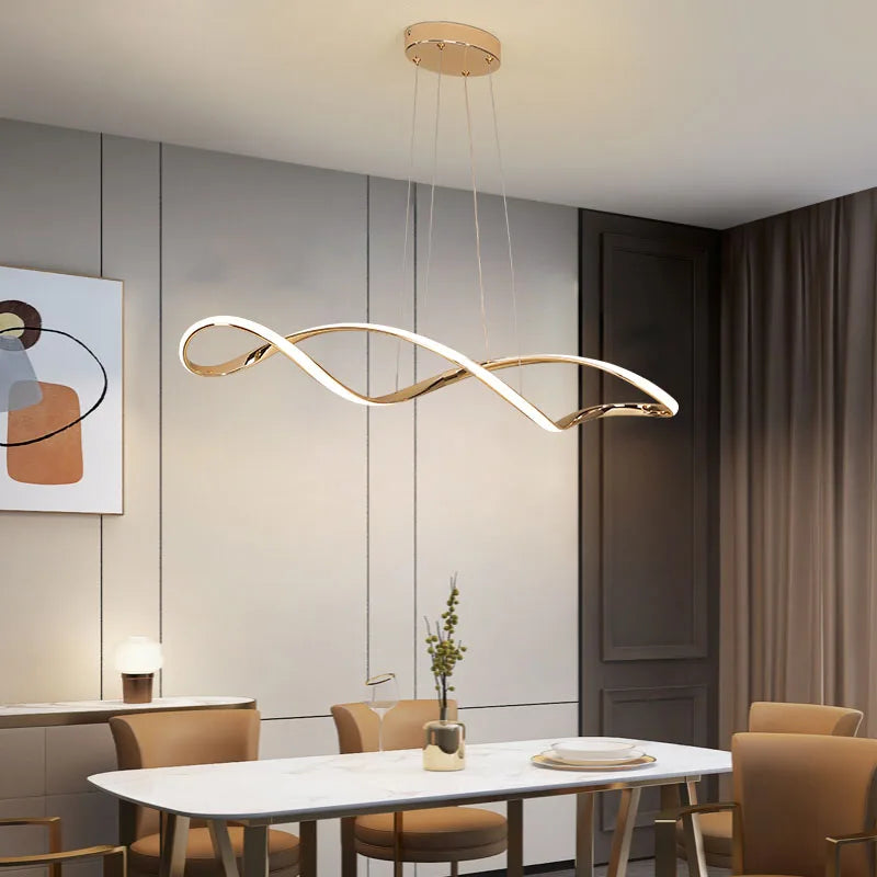 modern pendant light for dining room,Dimmable kitchen island Chandelier,Gold/Chrome/Black pendant ceiling light,L92cm W/remote