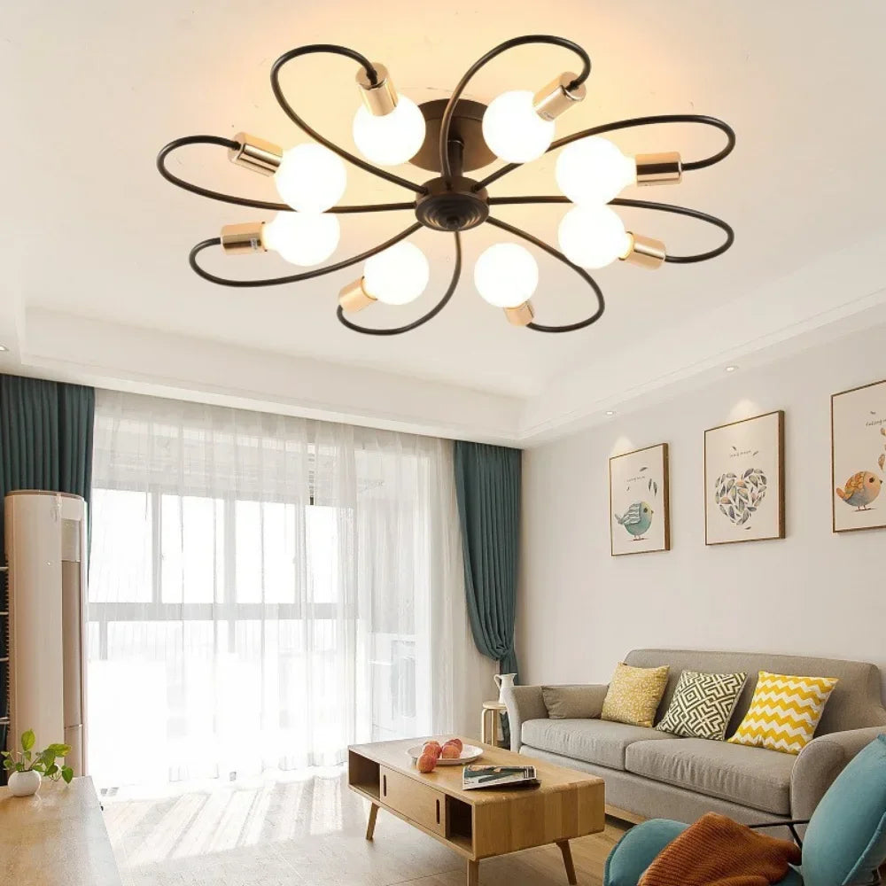 3 Heads Black-Gold/Golden Modern LED Ceiling Lamps Industrial Iron Nordic Minimalist Home Decor Bedroom E26/E27 Ceiling Lights