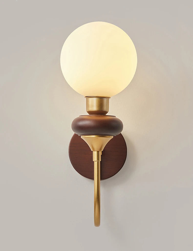 Neoclassical Wood Wall Sconce Lamp with High CRI and Anti-Blue Light Warm Japanese Glass Wall Lights Bedside Lamp