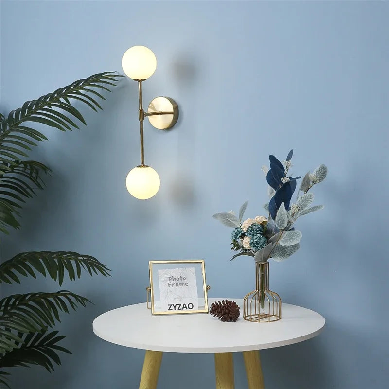 Modern Glass Ball Wall Lamps LED Golden Black Simple Wall Light with G9 E27 Bulb Creative Living Room Aisle Bedroom Bedside Lamp