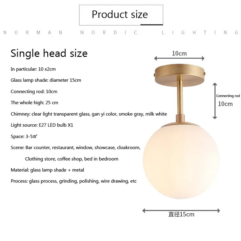 LED E27 Glass Ceiling Lighting Minimalist Modern Round Glass Ball Ceiling Lamp Corridor Lamp Creative Living Room Lights