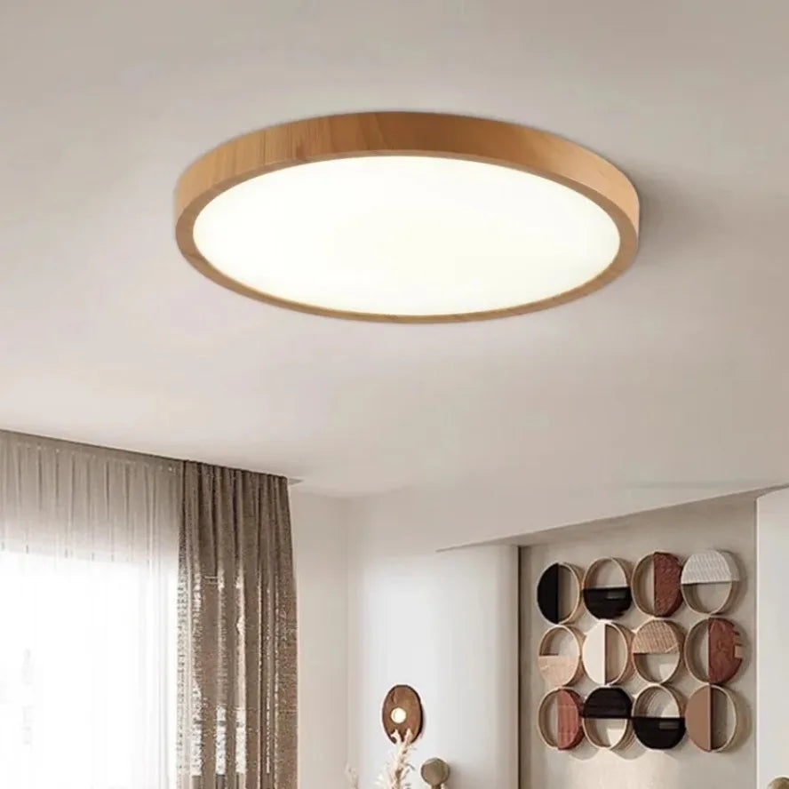 Circular LED Ceiling Light Modern Simple Walnut Wood Grain Decorative Light Living Room Bedroom Balcony Ultra-thin Ceiling Light