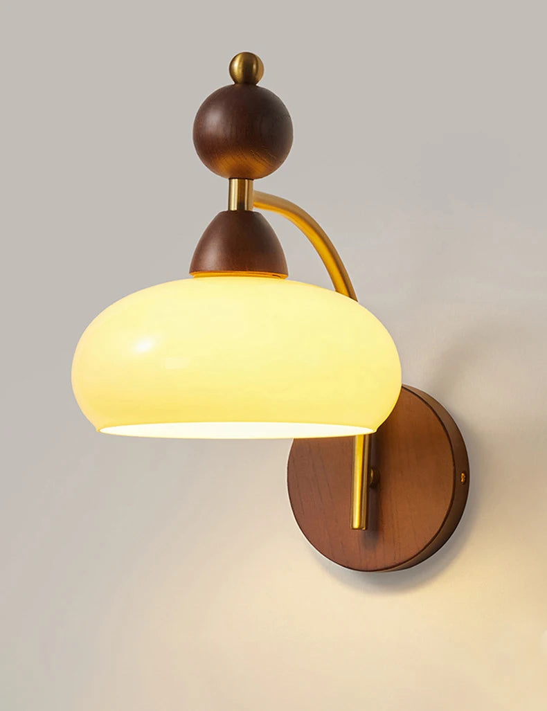 Neoclassical Wood Wall Sconce Lamp with High CRI and Anti-Blue Light Warm Japanese Glass Wall Lights Bedside Lamp