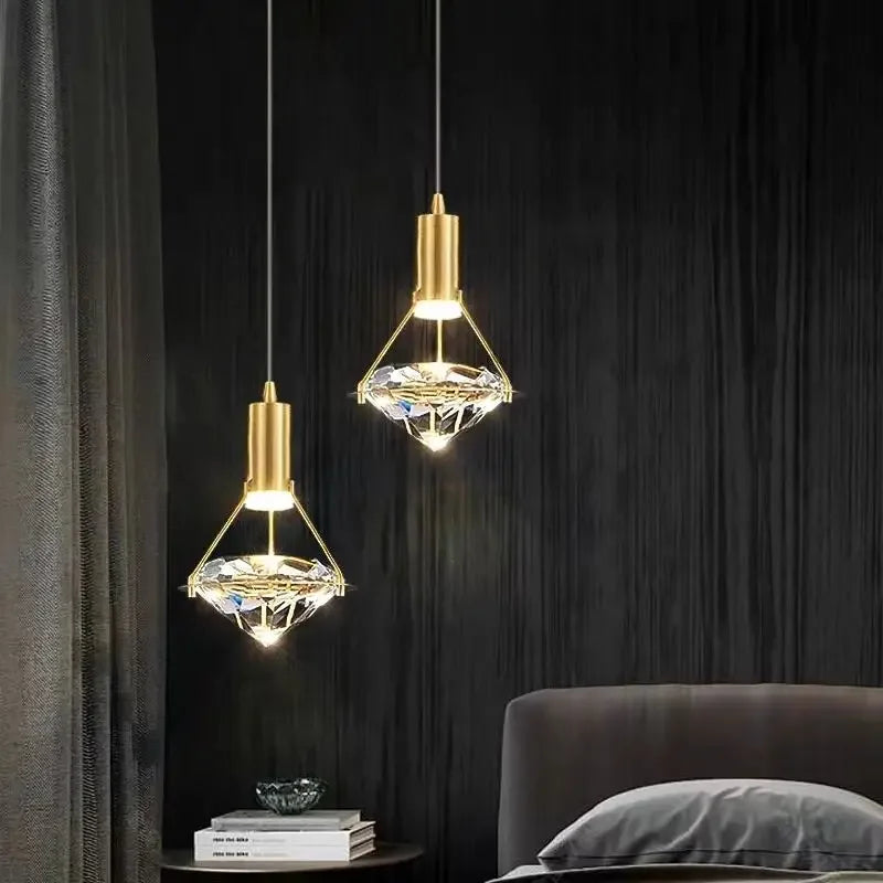 Luxury Bedside Lighting Pendant Hanging Copper Lamp Body Crystal Shade Decorative Pendant Light Designer Dining Room Pendant