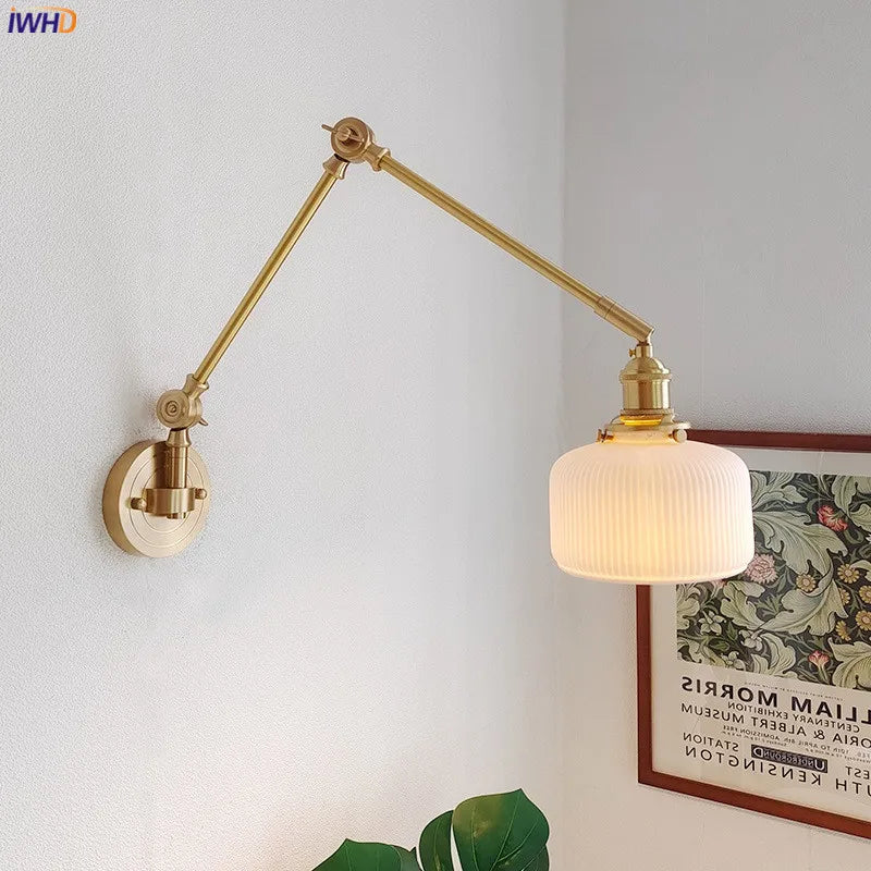 Ceramic Copper LED Wall Lamp Beside Left And Right Rotate Up And Down Swing Long Arm Wall Light Wandlamp Lighting