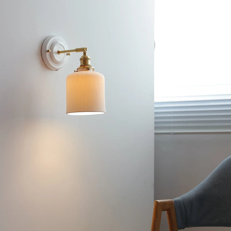 Nordic Modern Copper LED Wall Lamp Sconce Beside Pull Chain Switch Bedroom Stair Bathroom Mirror Light Cereamic Wandlamp