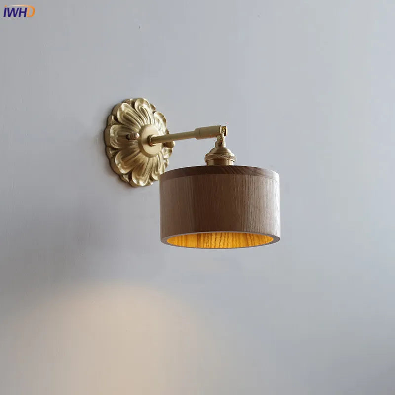 Nordic Modern Copper LED Wall Lights For Home Indoor Lighting Stair Bathroom Mirror Bedroom Beside Lamp Luminaria Ash Wood