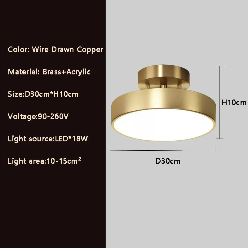 Copper Nordic Ceiling Light Simple Entrance Hallway Aisle Lamp Simple Round Cloakroom Bacony Lighting LED Ceiling Lamps Lustre