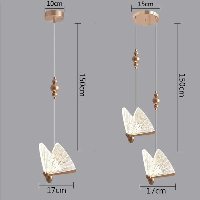 Modern LED Pendant Lights Luxury Creative Chandeliers Butterfly Single Double Head Nordic Bedside Long-line Hanging Lamp