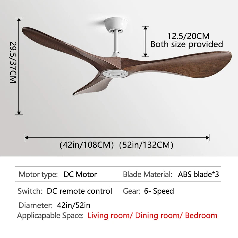 52Inch Ceiling Fan 3 ABS Strong Blade DC 35W Restaurant Fan Support Remote Control 110V 220V Industrial Vintage Ceiling fans