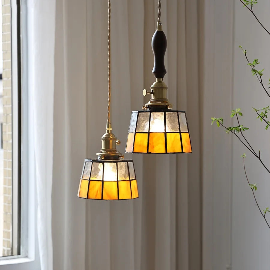 Clear Yellow Glass LED Pendant Lights Fixtures Home Indoor Decor Bedroom Living Room Nordic Modern Copper Hanging Lamp