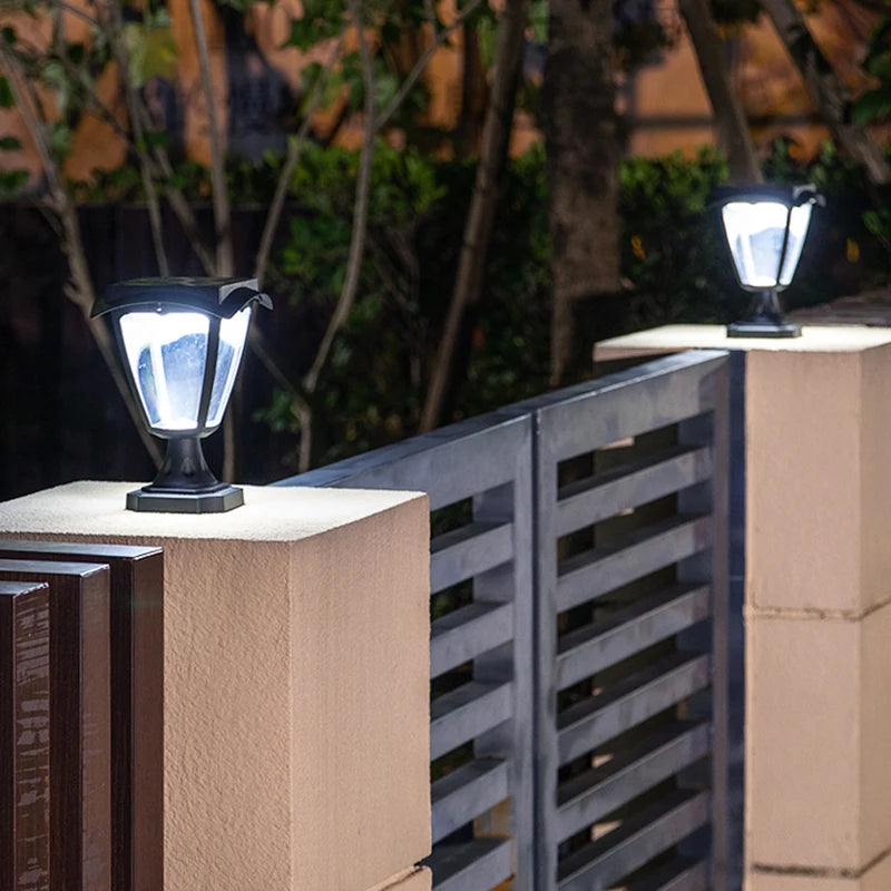 Solar Pillar Lamp Dual Color Light Outdoor Super Bright Gate Garden Villa Light Control Waterproof Home Courtyard Lantern