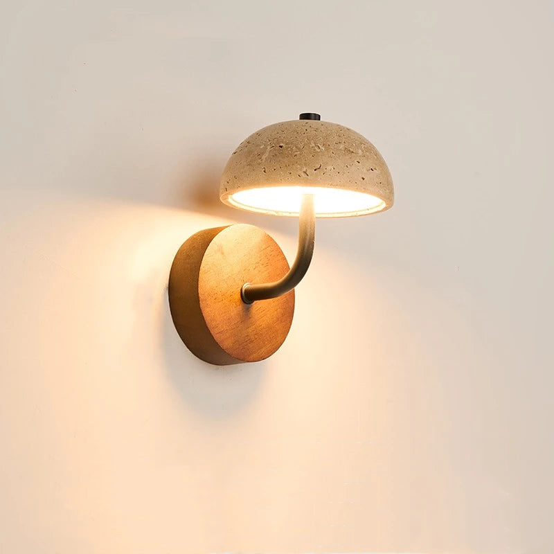 Creative Mushroom LED Wall Light Walnut Canopy Yellow Travertine Wall Lamp For Home Living Room Decoration AC 90V-260V