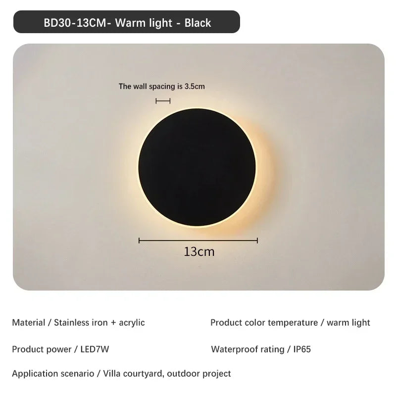 Nordic Minimalist LED Circular Wall Lamp Waterproof IP65 Decoration Living Room Villa Corridor Garden Courtyard Balcony Lighting