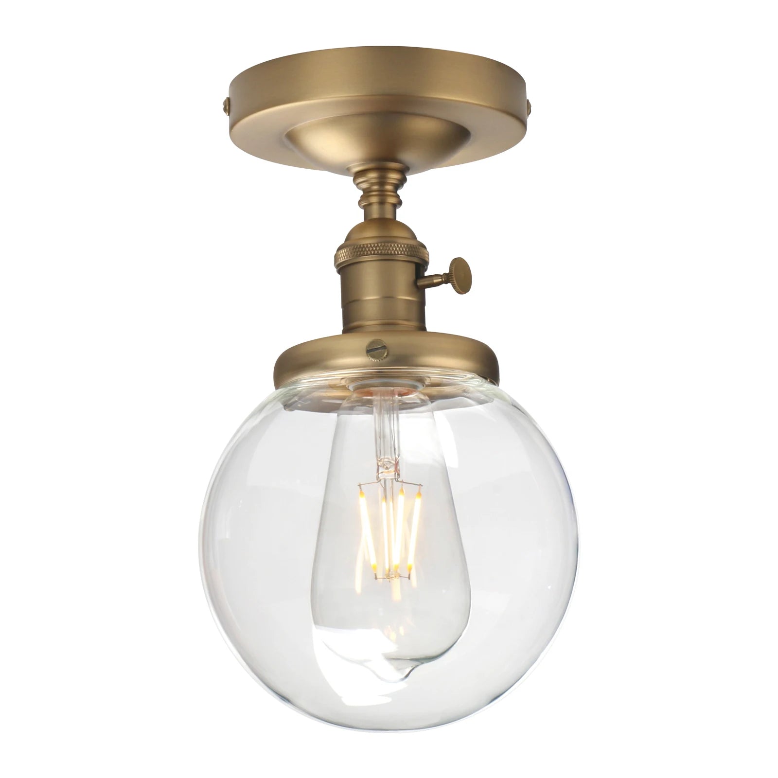 Vintage Industrial Mini 5.9" Round Clear Glass Globe Semi Flush Mount Ceiling Light Fixture (Antique)