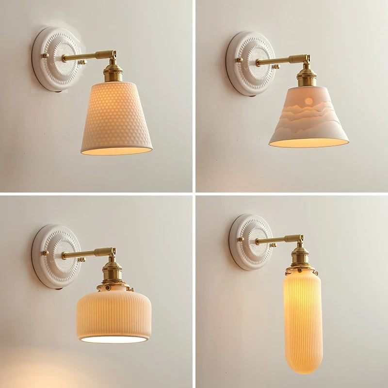 Copper Arm LED Wall Sconce Lamp Beside White Ceramic Bedroom Bathroom Mirror Stair Light Applique Murale Luminaria LED