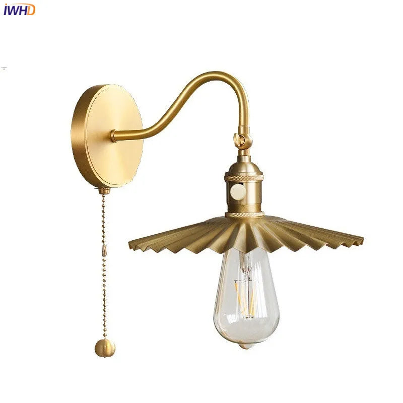 Pull Chain Edison Wall Sconce Lamp Full Copper Up Down Adjustable Bedroom Bathroom Mirror Stair Light Modern Wandlamp LED