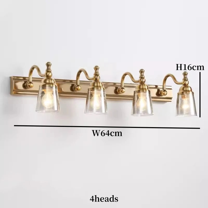 Europe Vintage Bronze Wall Light 320mm Trumpet Glass Shade Bedroom Bathroom Toilet Makeup Mirror Front Lamp E14 Bulb Replacable